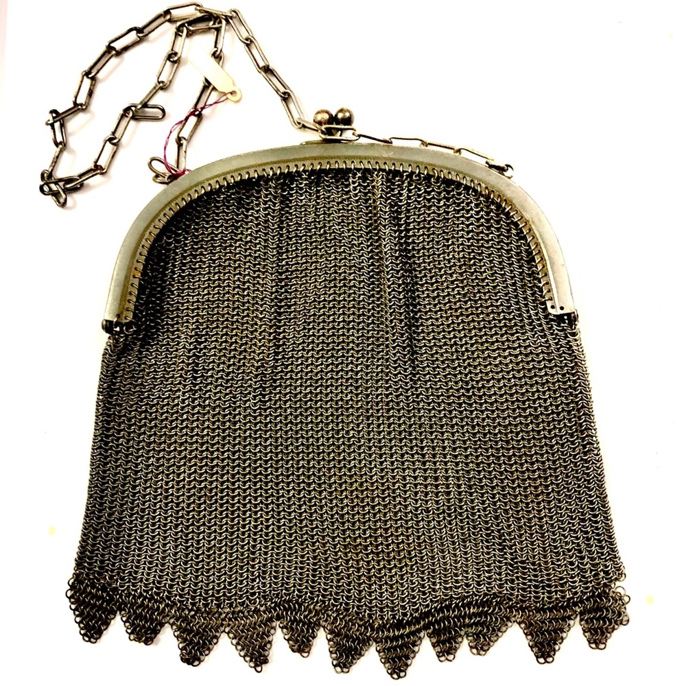 Victorian Dk Metal Mesh Bag w Chain Strap As Is